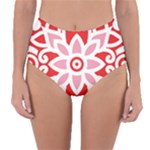 A Red And White Pattern With A Flower On It Reversible High-Waist Bikini Bottoms