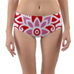 A Red And White Pattern With A Flower On It Reversible Mid-Waist Bikini Bottoms