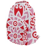 A Red And White Pattern With A Flower On It Rounded Multi Pocket Backpack