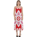 A Red And White Pattern With A Flower On It Casual Spaghetti Strap Midi Dress