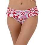 A Red And White Pattern With A Flower On It Frill Bikini Bottoms