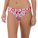 A Red And White Pattern With A Flower On It Band Bikini Bottoms