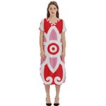 A Red And White Pattern With A Flower On It T-Shirt Midi Dress With Pockets