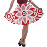 A Red And White Pattern With A Flower On It A-line Skater Skirt