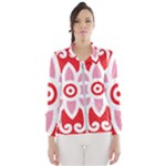 A Red And White Pattern With A Flower On It Women s Windbreaker