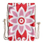 A Red And White Pattern With A Flower On It Drawstring Bag (Large)