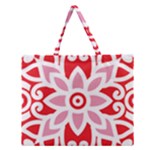 A Red And White Pattern With A Flower On It Zipper Large Tote Bag