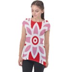 A Red And White Pattern With A Flower On It Cap Sleeve High Low Top