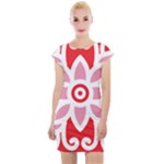 A Red And White Pattern With A Flower On It Cap Sleeve Bodycon Dress