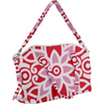 A Red And White Pattern With A Flower On It Canvas Crossbody Bag