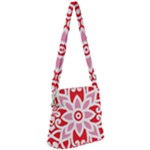 A Red And White Pattern With A Flower On It Zipper Messenger Bag