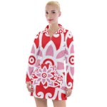 A Red And White Pattern With A Flower On It Women s Long Sleeve Casual Dress