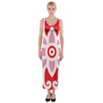 A Red And White Pattern With A Flower On It Fitted Maxi Dress