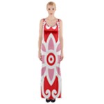 A Red And White Pattern With A Flower On It Thigh Split Maxi Dress