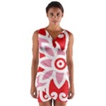 A Red And White Pattern With A Flower On It Wrap Front Bodycon Dress