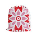 A Red And White Pattern With A Flower On It Drawstring Pouch (XL)