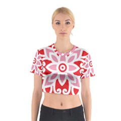 A Red And White Pattern With A Flower On It Cotton Crop Top from ArtsNow.com