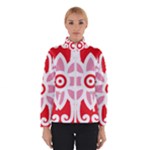 A Red And White Pattern With A Flower On It Women s Bomber Jacket