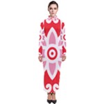 A Red And White Pattern With A Flower On It Turtleneck Maxi Dress