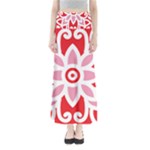 A Red And White Pattern With A Flower On It Full Length Maxi Skirt