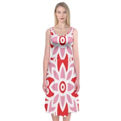 A Red And White Pattern With A Flower On It Midi Sleeveless Dress from ArtsNow.com