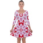 A Red And White Pattern With A Flower On It Quarter Sleeve Skater Dress