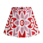 A Red And White Pattern With A Flower On It Mini Flare Skirt