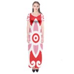 A Red And White Pattern With A Flower On It Short Sleeve Maxi Dress