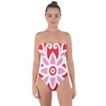 A Red And White Pattern With A Flower On It Tie Back One Piece Swimsuit