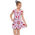 A Red And White Pattern With A Flower On It Kids  Cap Sleeve Dress