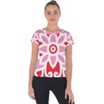 A Red And White Pattern With A Flower On It Short Sleeve Sports Top 