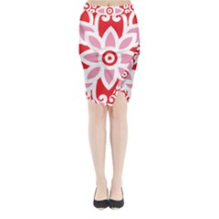 A Red And White Pattern With A Flower On It Midi Wrap Pencil Skirt from ArtsNow.com