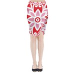 A Red And White Pattern With A Flower On It Midi Wrap Pencil Skirt