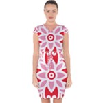 A Red And White Pattern With A Flower On It Capsleeve Drawstring Dress 