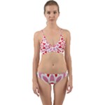 A Red And White Pattern With A Flower On It Wrap Around Bikini Set