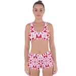 A Red And White Pattern With A Flower On It Racerback Boyleg Bikini Set