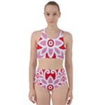 A Red And White Pattern With A Flower On It Racer Back Bikini Set