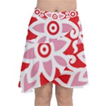 A Red And White Pattern With A Flower On It Chiffon Wrap Front Skirt