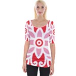 A Red And White Pattern With A Flower On It Wide Neckline T-Shirt