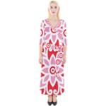 A Red And White Pattern With A Flower On It Quarter Sleeve Wrap Maxi Dress