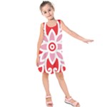 A Red And White Pattern With A Flower On It Kids  Sleeveless Dress