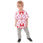 A Red And White Pattern With A Flower On It Kids  Raglan T-Shirt