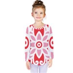 A Red And White Pattern With A Flower On It Kids  Long Sleeve T-Shirt