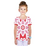 A Red And White Pattern With A Flower On It Kids  One Piece T-Shirt