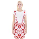 A Red And White Pattern With A Flower On It Braces Suspender Skirt