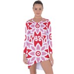 A Red And White Pattern With A Flower On It Asymmetric Cut-Out Shift Dress