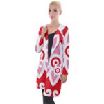 A Red And White Pattern With A Flower On It Hooded Pocket Cardigan