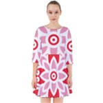 A Red And White Pattern With A Flower On It Smock Dress