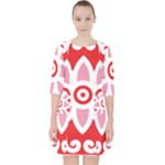 A Red And White Pattern With A Flower On It Quarter Sleeve Pocket Dress