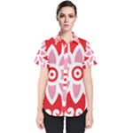 A Red And White Pattern With A Flower On It Women s Short Sleeve Shirt